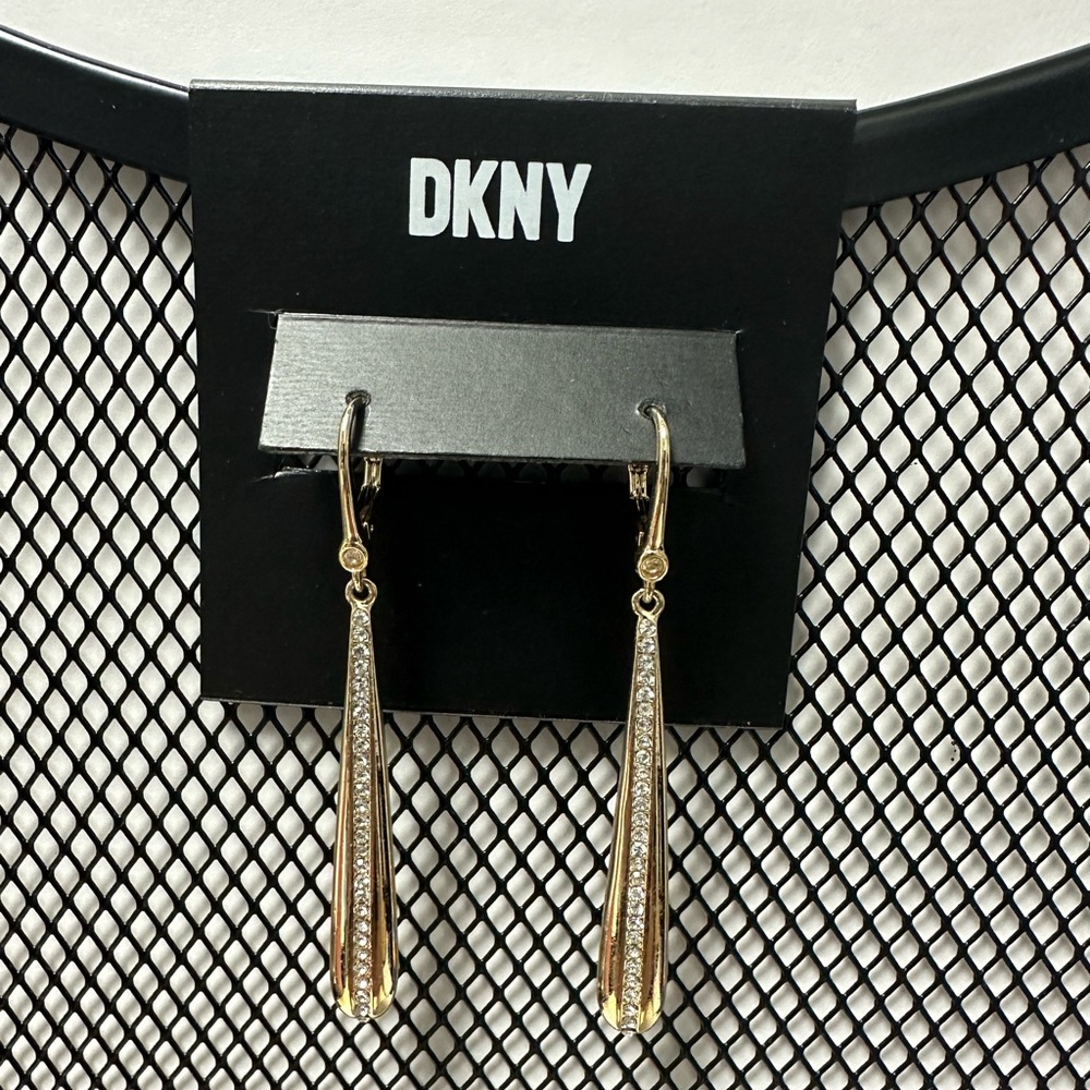 Dkny Gold Tone Crystal Pave Stripe Linear Earrings